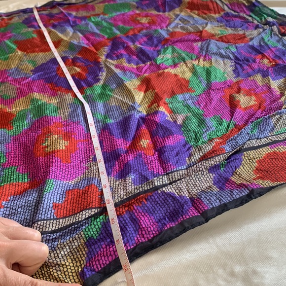 Vintage Axcess Silk Square Scarf | Floral Silk Scarf | Flower Silk Scarf - Picture 3 of 8